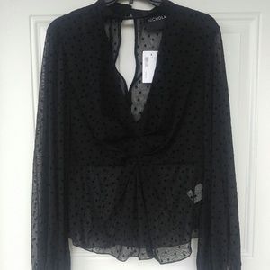 V-neck choker Swiss dot blouse